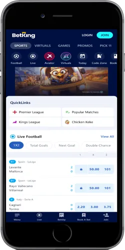 BetKing Ethiopia mobile app on smartphone screen